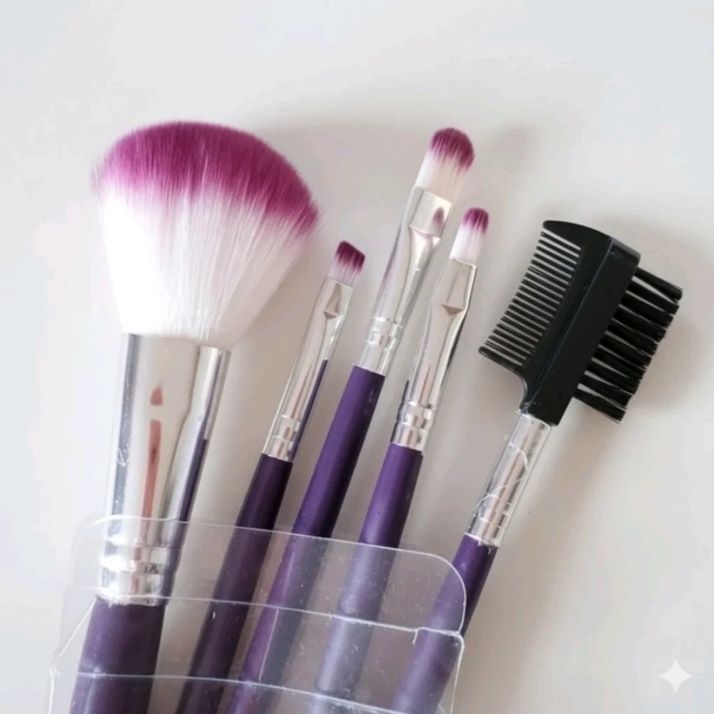 Make-Up Brush 5pc Set NEW Short Handle Soft Blush Eyeshadow Eyelash Eyebrow Lip